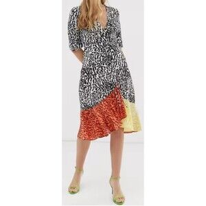 Liquorish Size 10 Midi Wrap Dress With Mixed Animal Print And Patchwork Hem